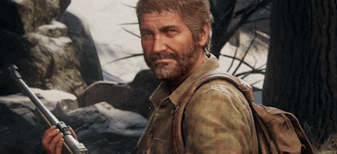 Animação com sorriso do protagonista da série The Last of Us.