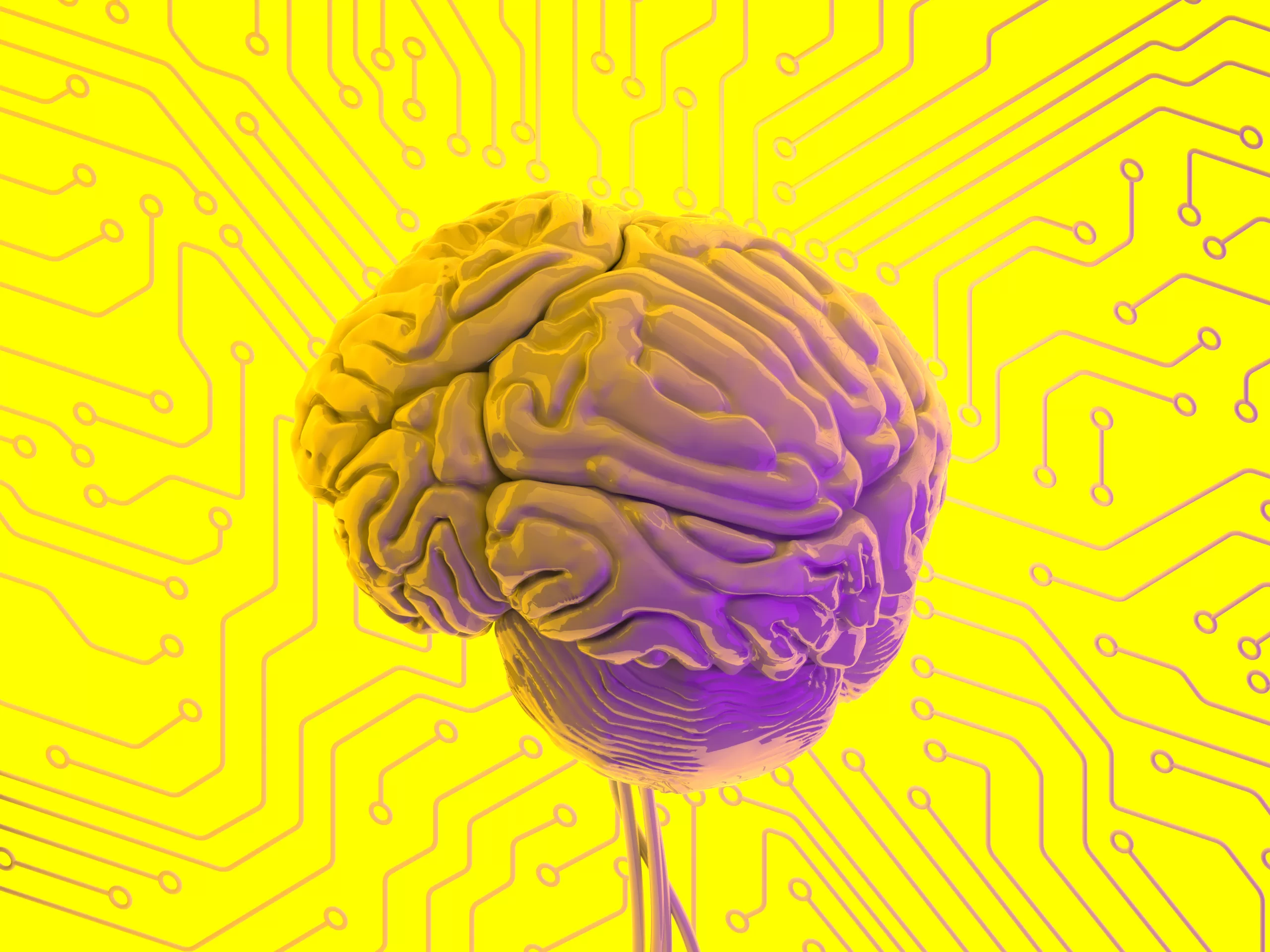 Cérebro arrodeado por conexões virtuais.
